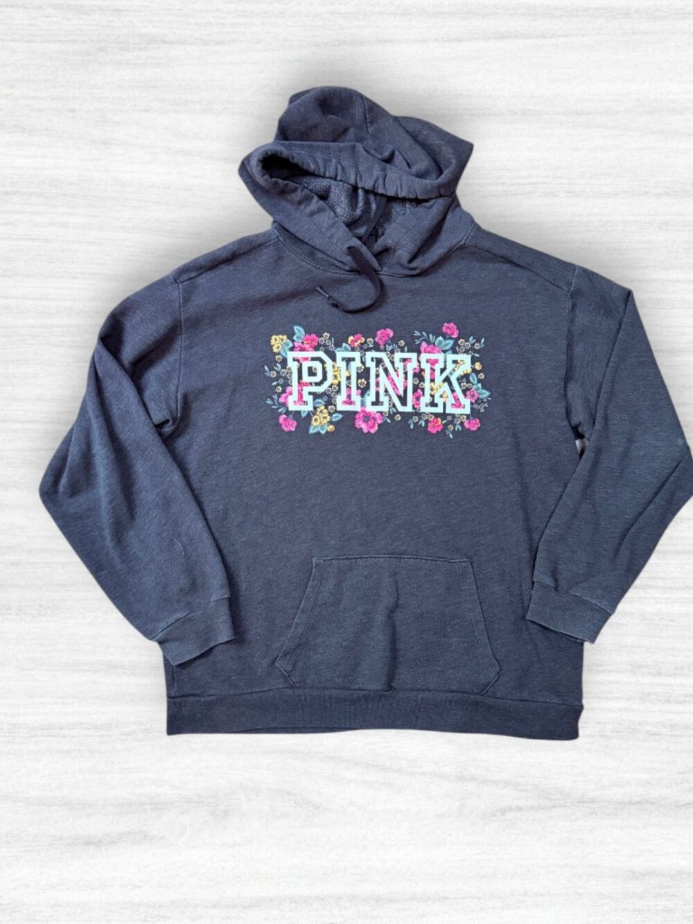 Victoria’s Secret PINK Floral Logo Hoodie Jogger 2 Piece Sweatsuit Set Gray M/L - Picture 2 of 6